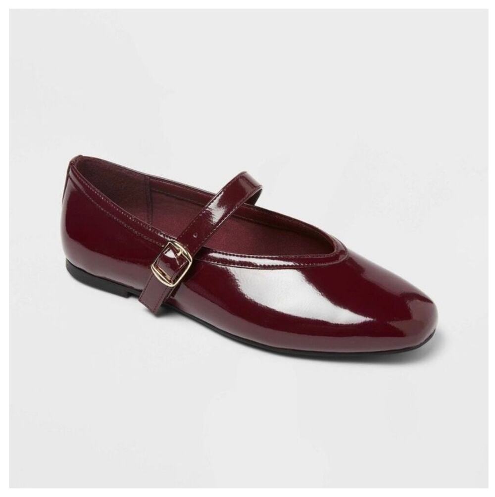 A New Day Elena Mary Jane Flats Burgundy Patent Leather Size 11 NWOB